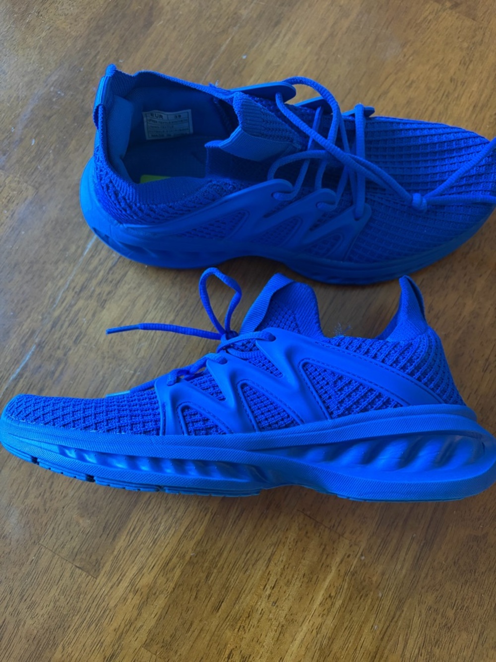 Bright Electric Blue Knit Lace-Up Sneakers - Picture 4 of 10